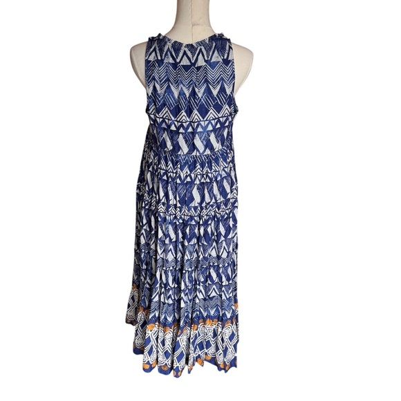 Anthropologie - Diaz Tiered Abstract Maxi Dress Blue White Boho Print Size SP - Picture 6 of 11